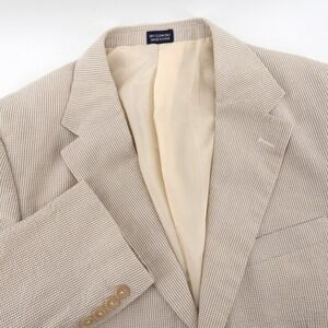 Meeting Street Gingham Seersucker Cotton Blazer Tan Mens 40R Missing Button